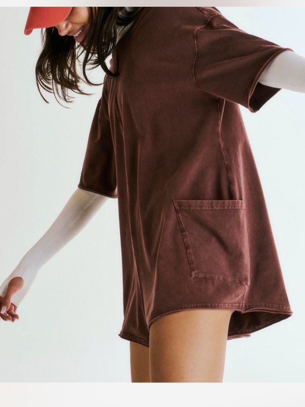 Free people hot shot tee romper in dark espresso